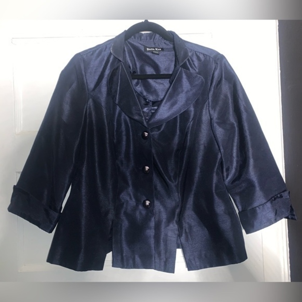 Dana Kay navy metallic‎ button up collared blouse size 10